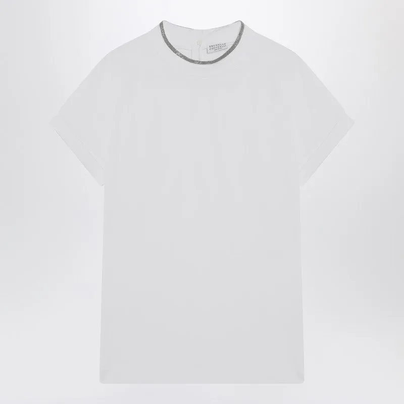 Brunello Cucinelli White crew-neck T-shirt with pendant made by Brunello Cucinelli