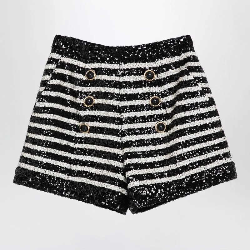 Balmain Black/white striped shorts with sequins sold by Lord & Taylor