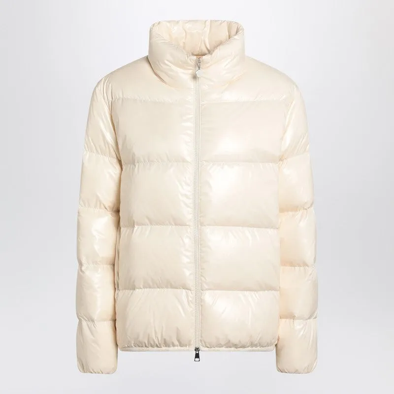 Moncler White Abbadia puffer jacket in lacquered nylon sold by Lord & Taylor