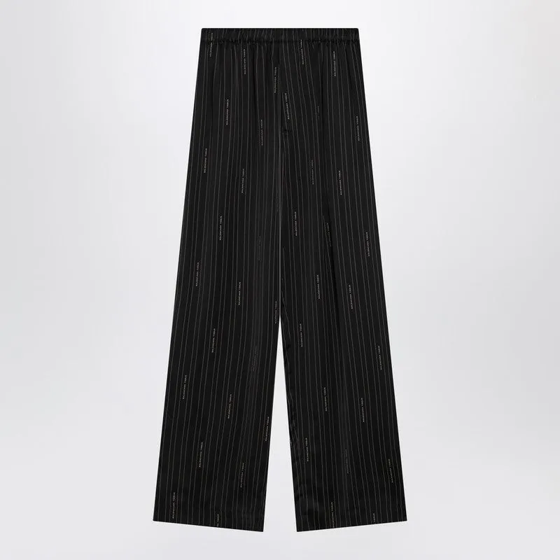 Soft pinstriped black pants with logo sold by Lord & Taylor