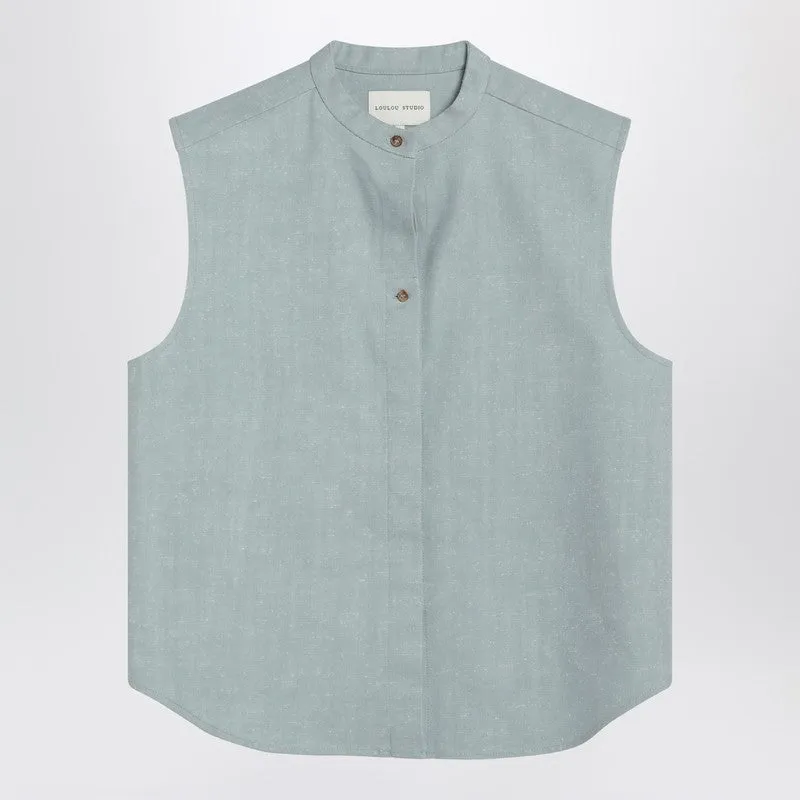 Fog grey blouse in cotton blend sold by Lord & Taylor