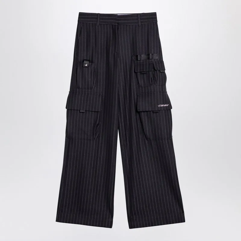 Off-White™ Wide grey pinstripe cargo trousers sold by Lord & Taylor