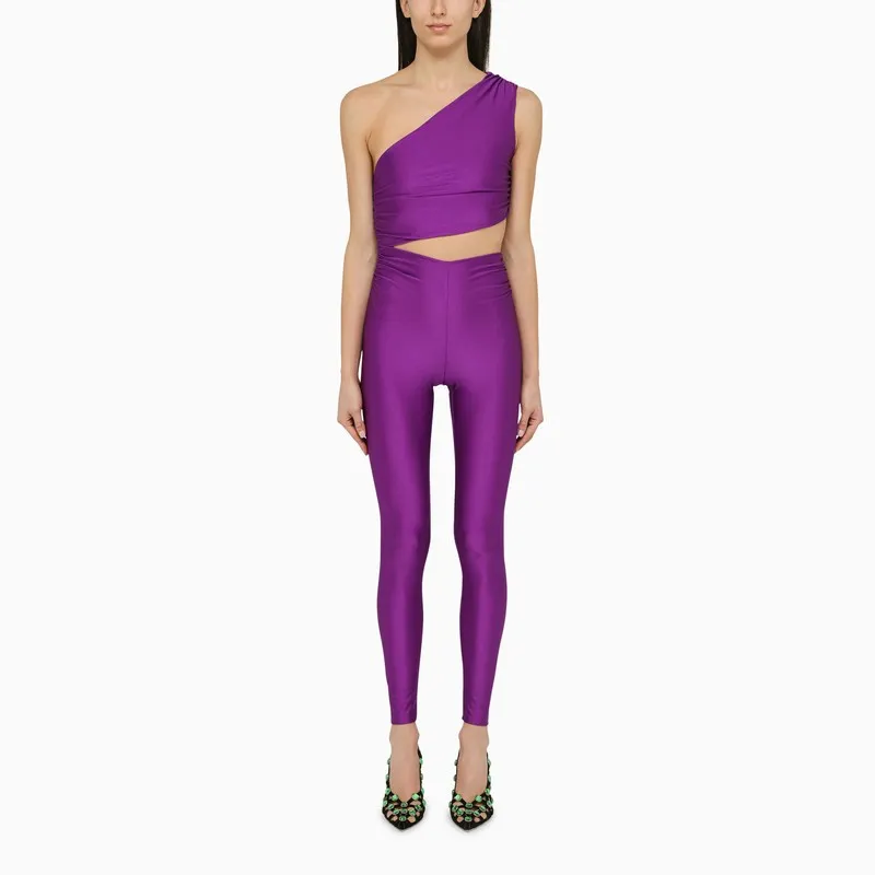 Purple symmetrical close-fitting jumpsuit sold by Lord & Taylor