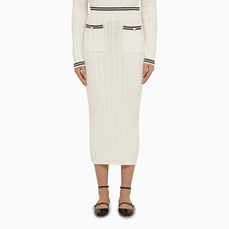 White cotton plaited midi skirt sold by Lord & Taylor