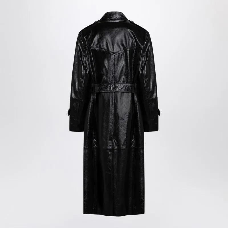 Black trench coat in semi-glossy nappa leather sold by Lord & Taylor product image thumbnail 2