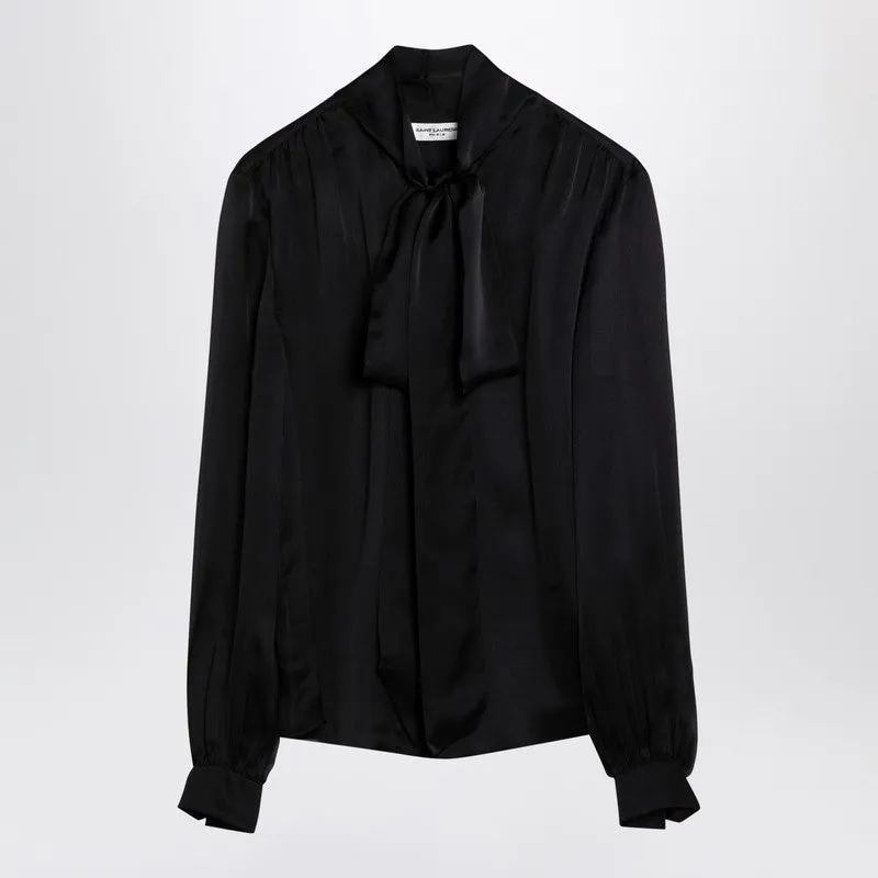 Black silk shirt with bow at neck sold by Lord & Taylor
