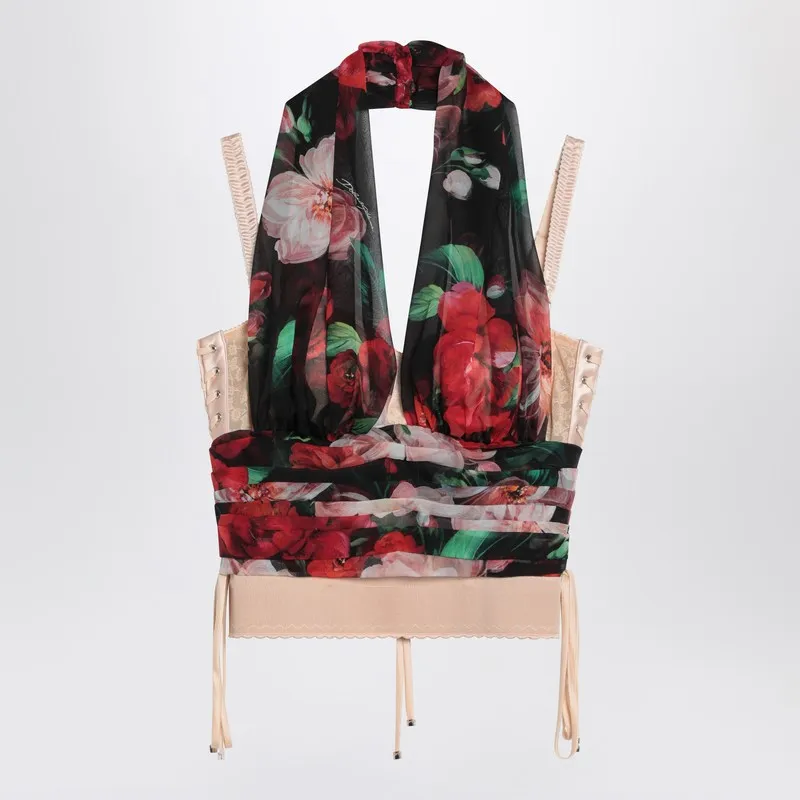 Dolce&Gabbana Bustier top in marquisette and chiffon with Floral print sold by Lord & Taylor