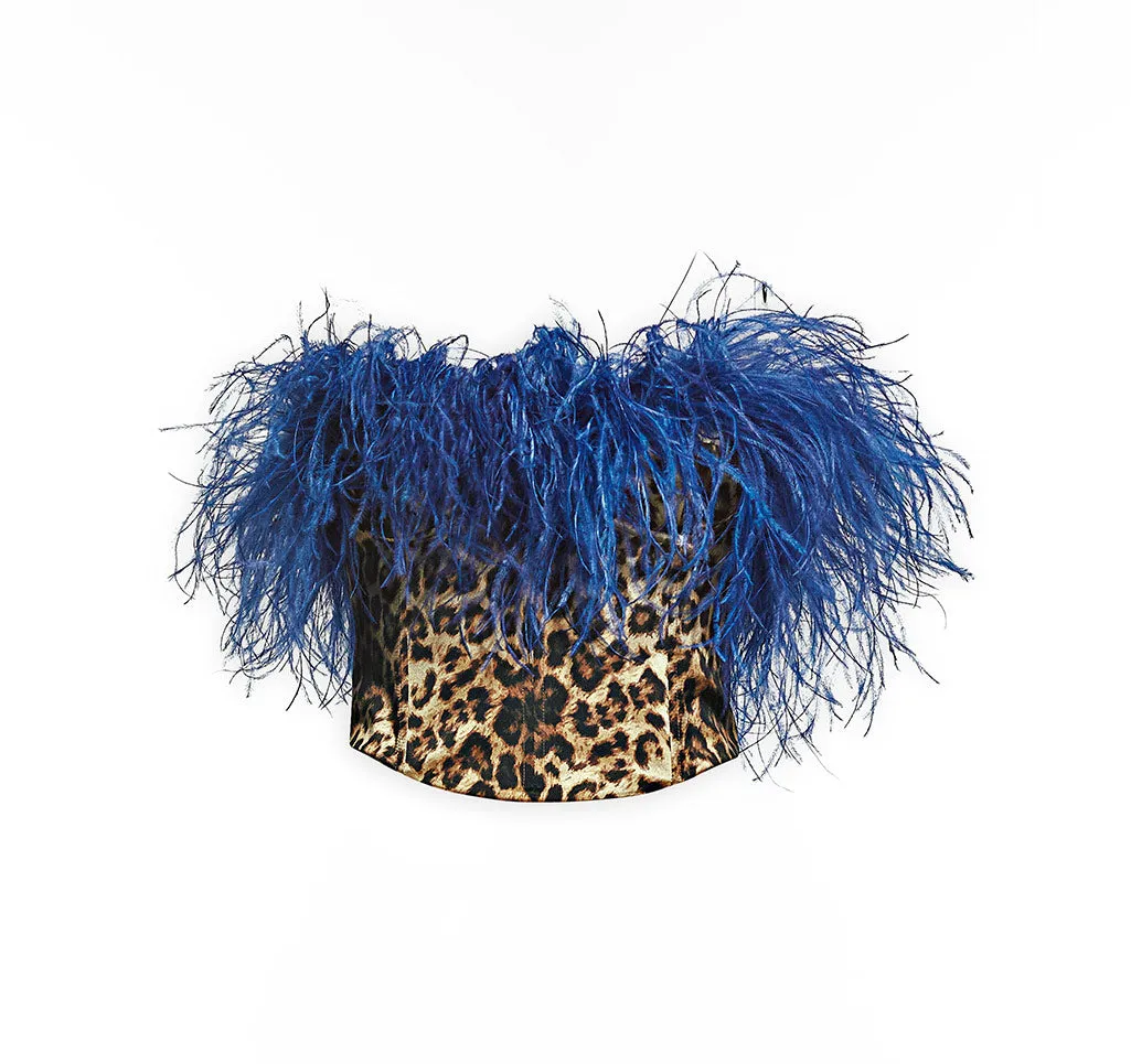 Leopard Print Silk Corset With Blue Ostrich Bust sold by Lord & Taylor product image thumbnail 2