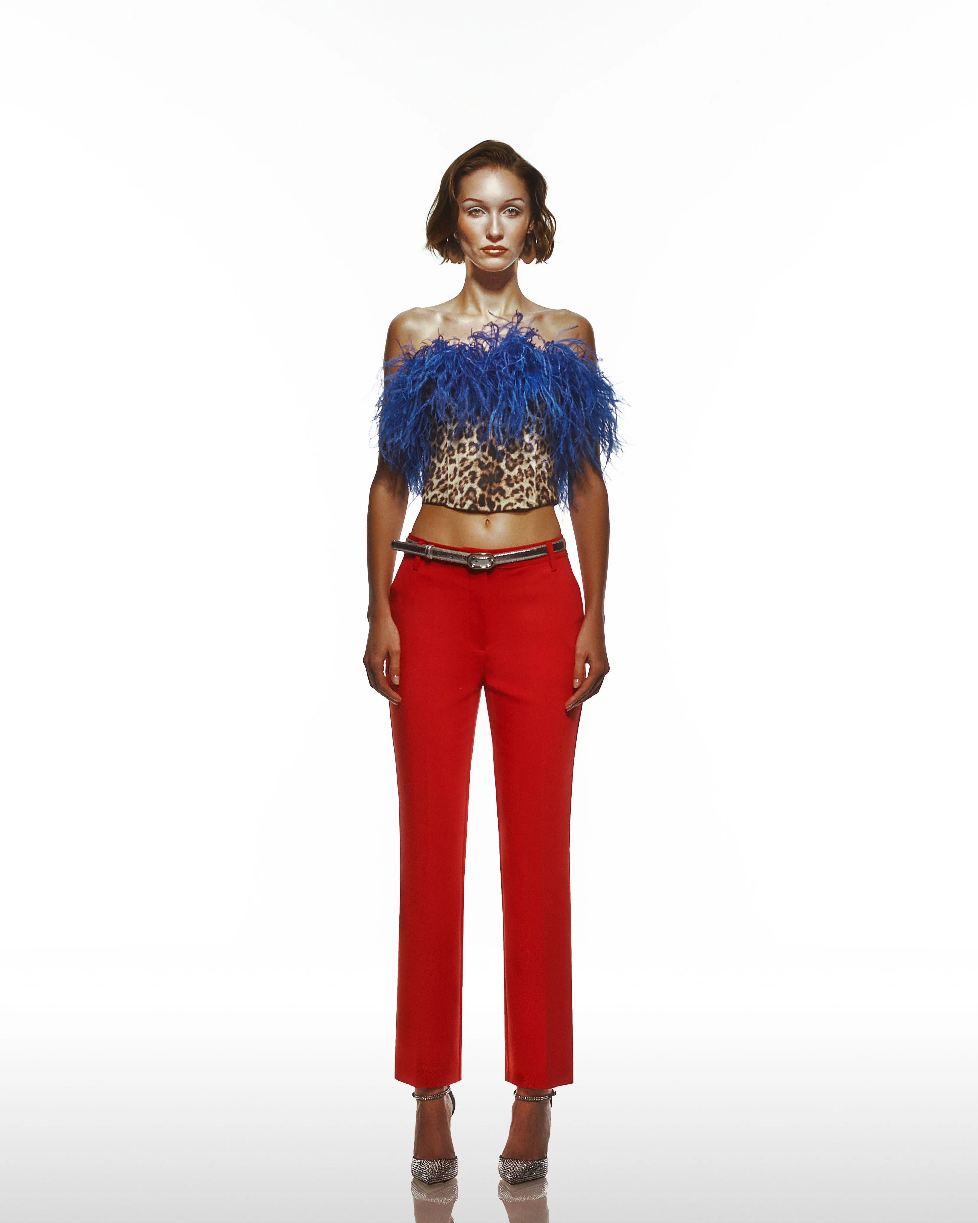Leopard Print Silk Corset With Blue Ostrich Bust sold by Lord & Taylor product image thumbnail 3