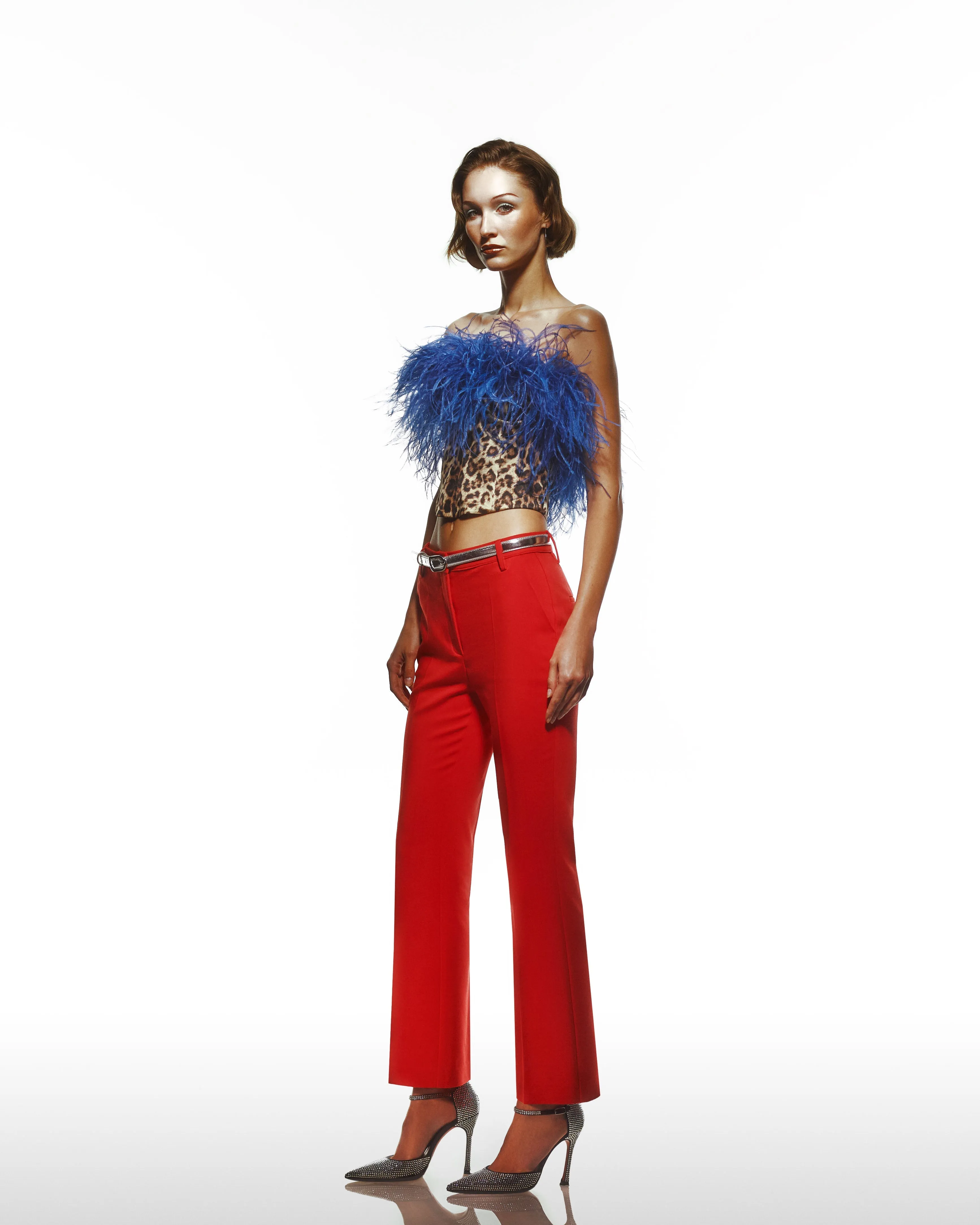 Leopard Print Silk Corset With Blue Ostrich Bust sold by Lord & Taylor product image thumbnail 4