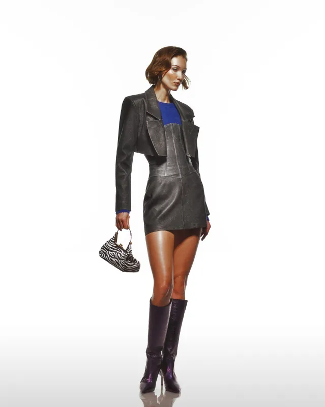 Distressed  Effect Leather Cropped Coat sold by Lord & Taylor