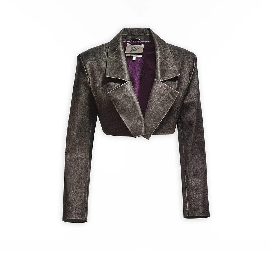 Distressed Effect Leather Cropped Coat sold by Lord & Taylor product image thumbnail 4