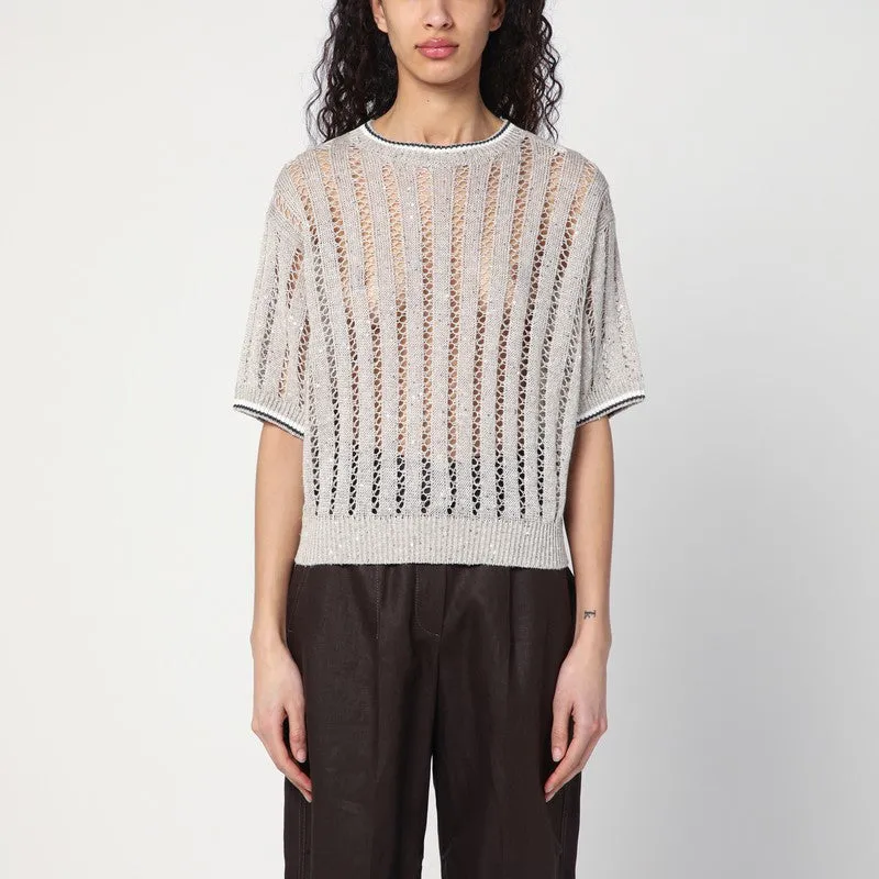 Beige perforated linen sweater sold by Lord & Taylor
