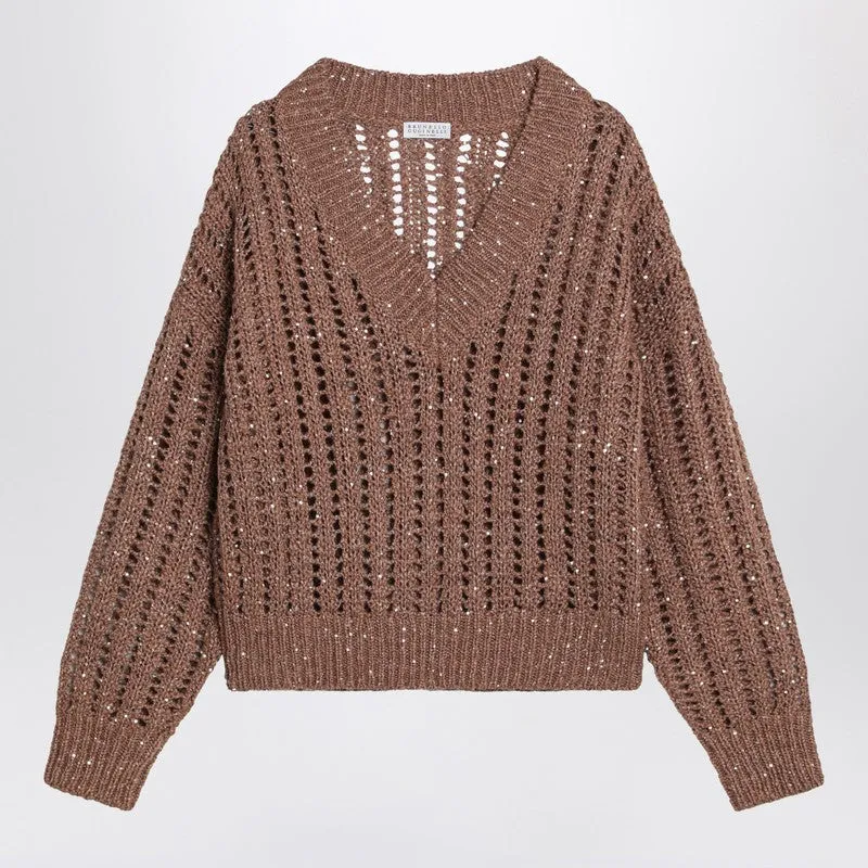 Brown sparkling mesh sweater sold by Lord & Taylor