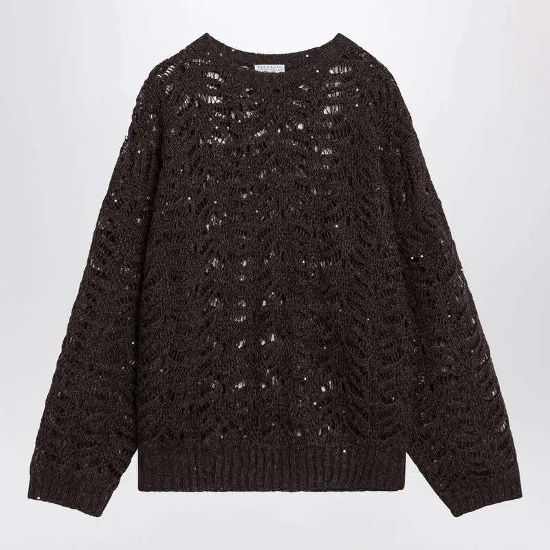 Brown perforated sweater with micro sequins sold by Lord & Taylor
