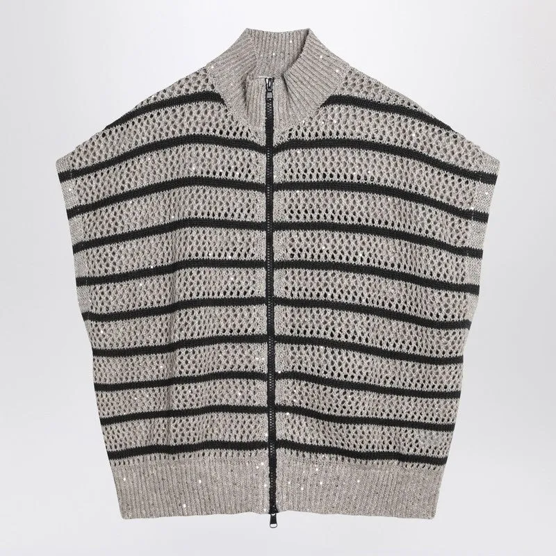Striped mesh cardigan in linen blend sold by Lord & Taylor
