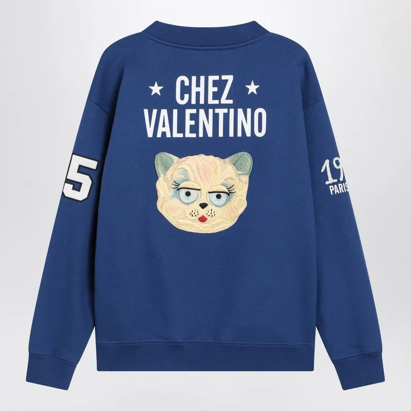 Blue sweatshirt with V and Le Chat de la Maison embroidery sold by Lord & Taylor product image thumbnail 2