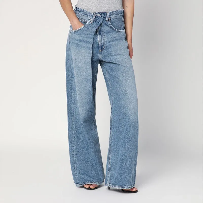 Wide blue Vana Fold jeans with washed effect sold by Lord & Taylor