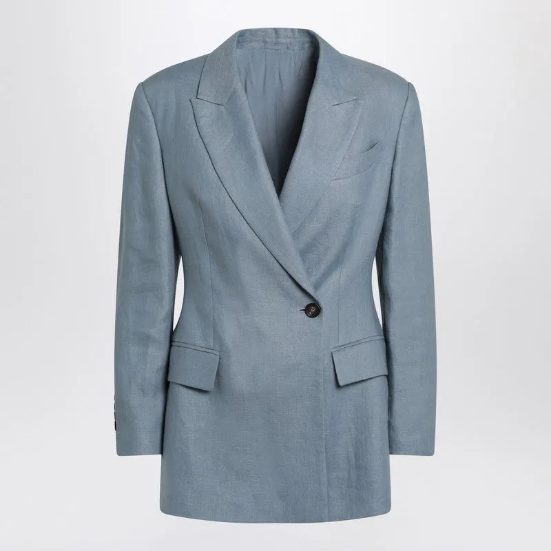 Avio-coloured linen blend jacket made by Brunello Cucinelli