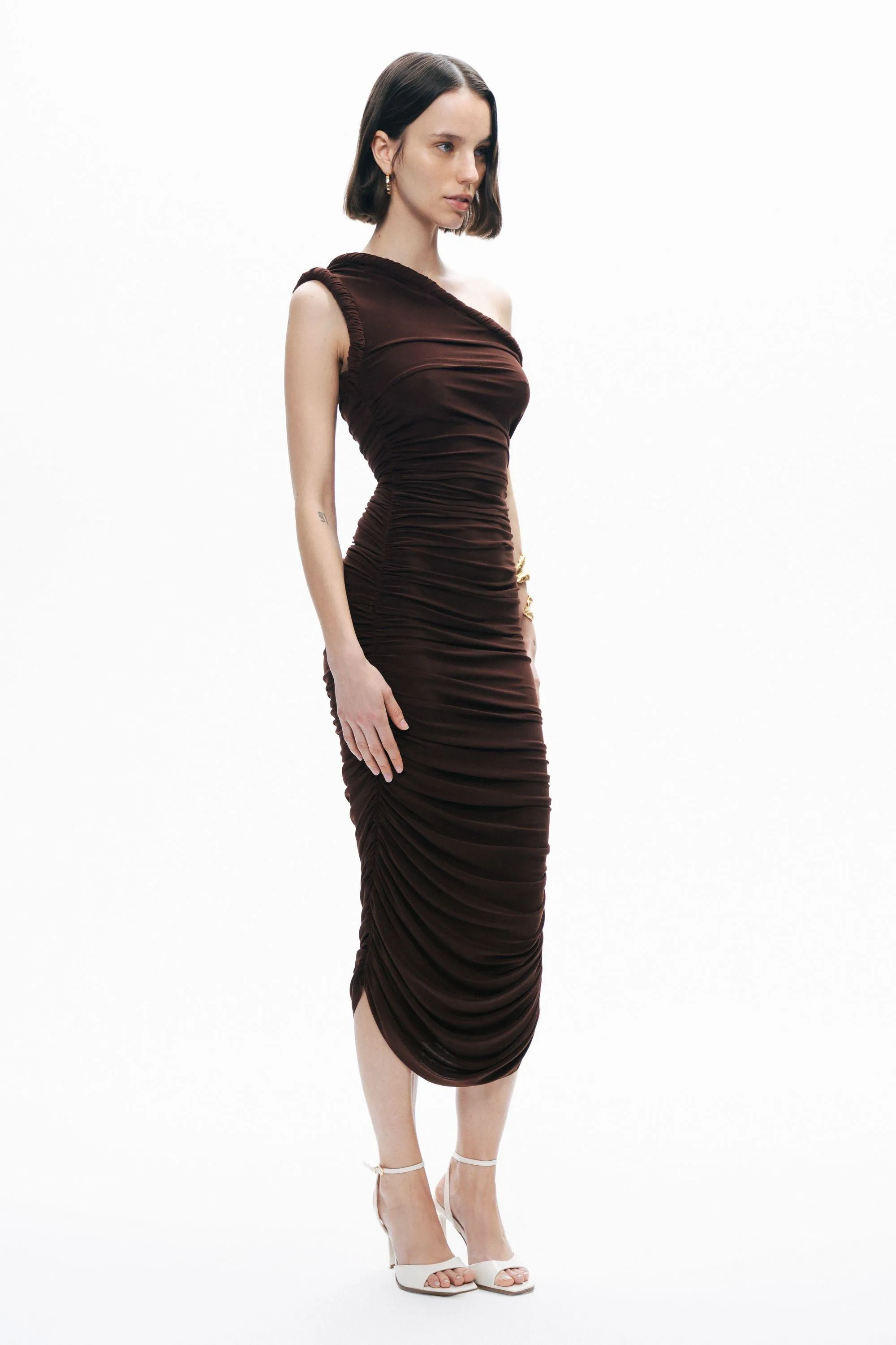 Brown Twist Detail One-Sleeve Maxi Dress sold by Lord & Taylor product image thumbnail 3