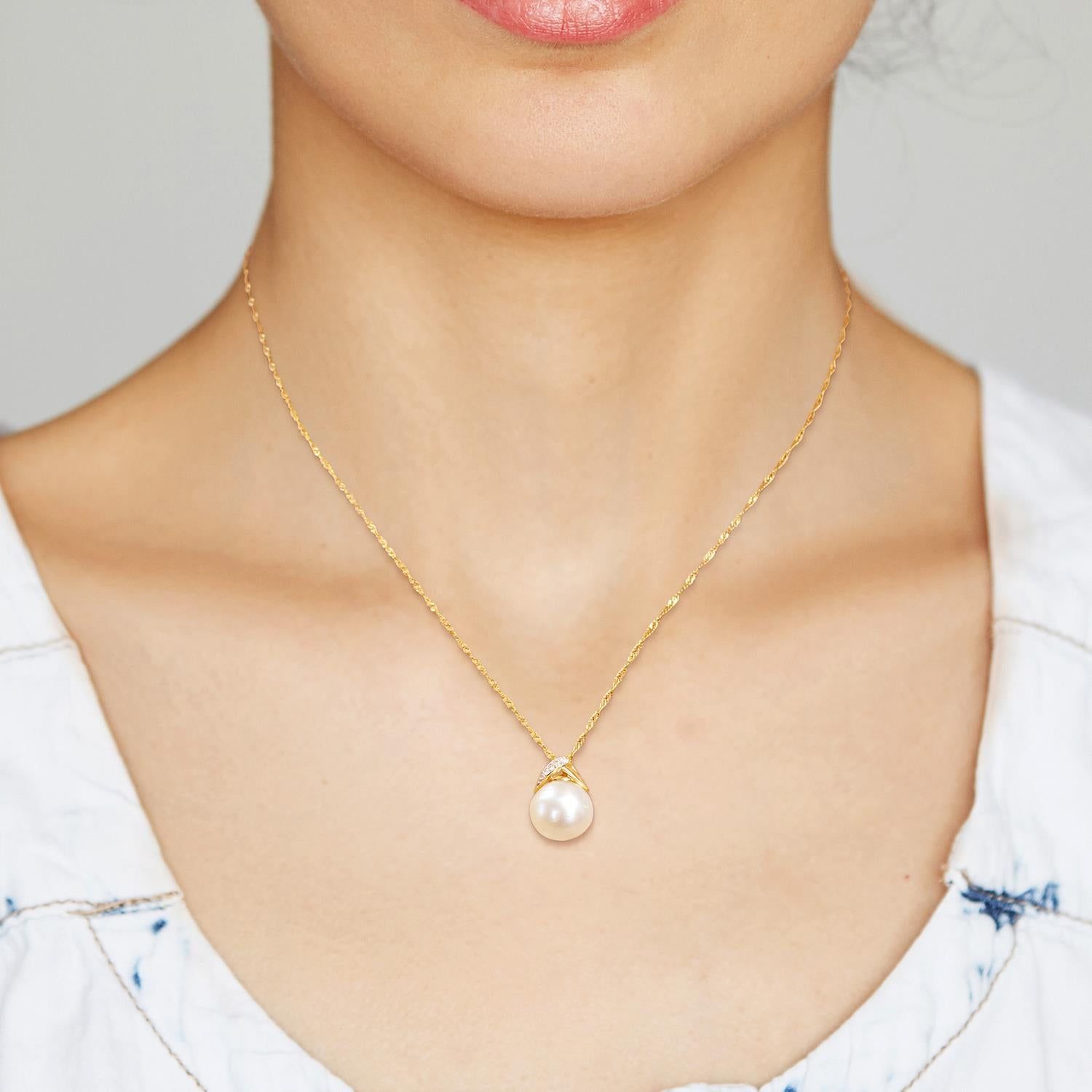 14k Yellow Gold Cultured Pearl & Diamond Accent Necklace sold by Lord & Taylor product image thumbnail 4