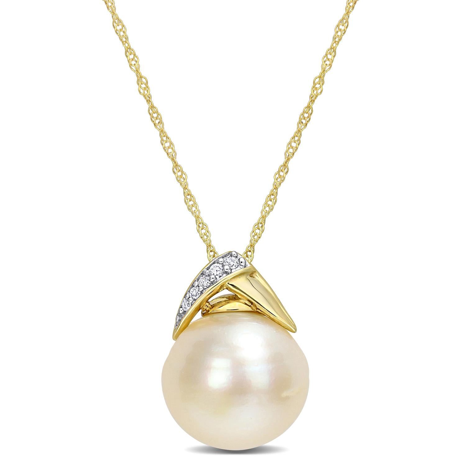 14k Yellow Gold Cultured Pearl & Diamond Accent Necklace sold by Lord & Taylor product image thumbnail 6
