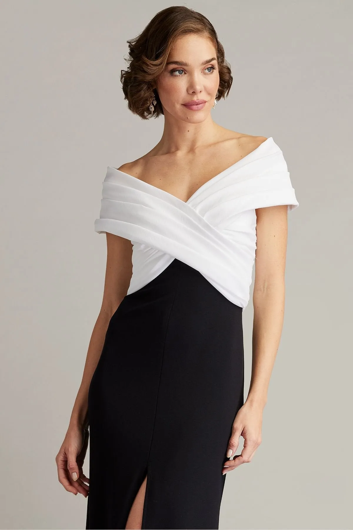 Benz Pleated Portrait Collar Gown sold by Lord & Taylor