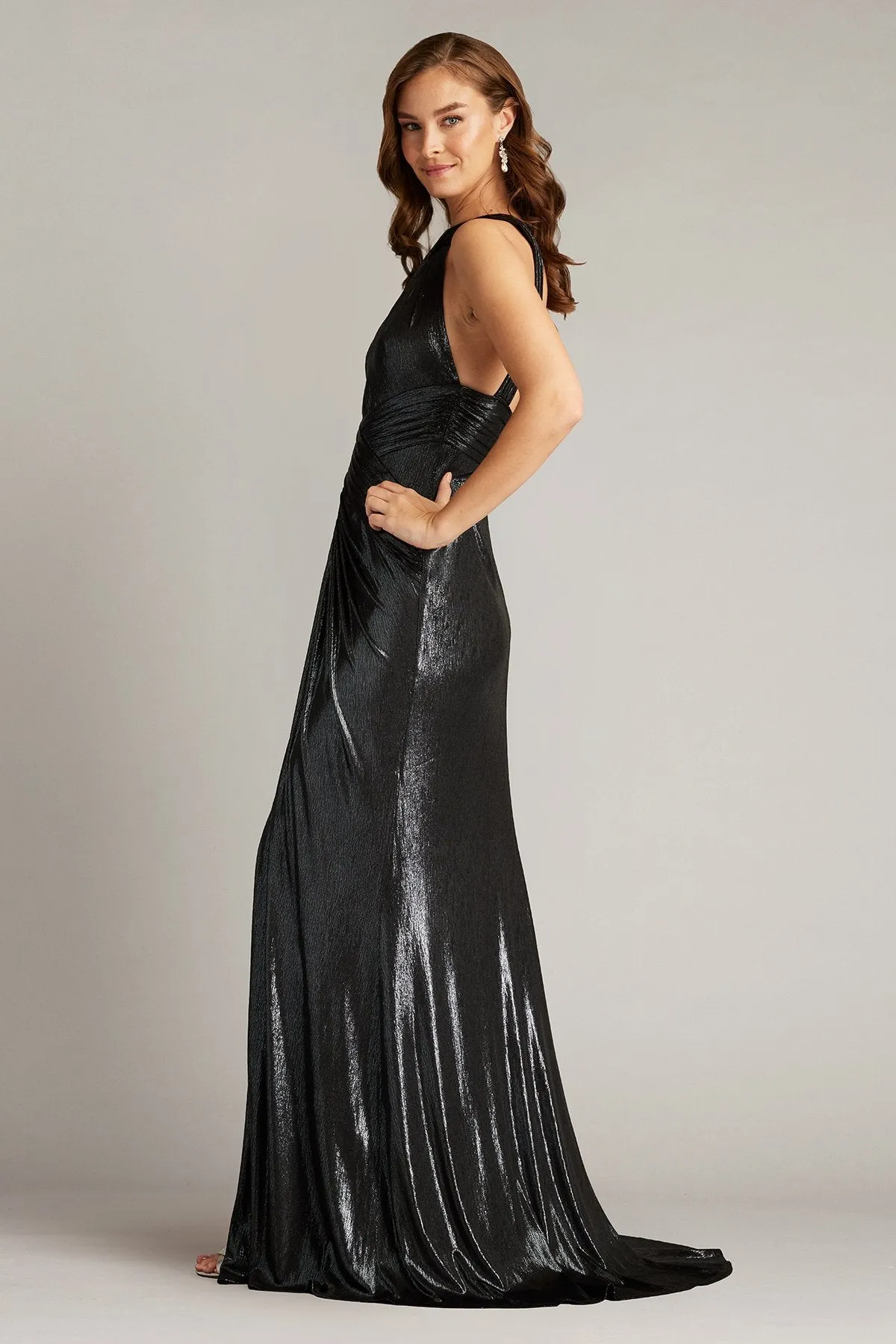 Carlini Draped Metallic Halter Gown sold by Lord & Taylor product image thumbnail 2
