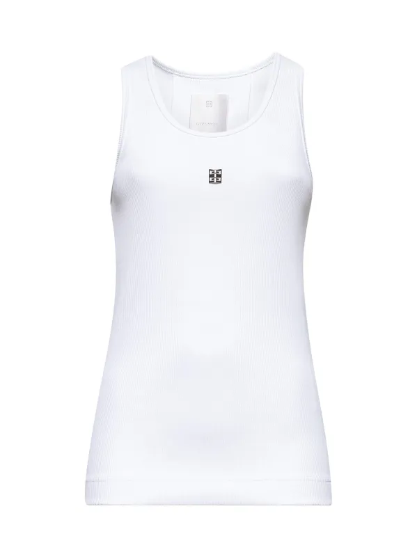 White Ribbed Cotton 4G Detail Tank Top sold by Lord & Taylor