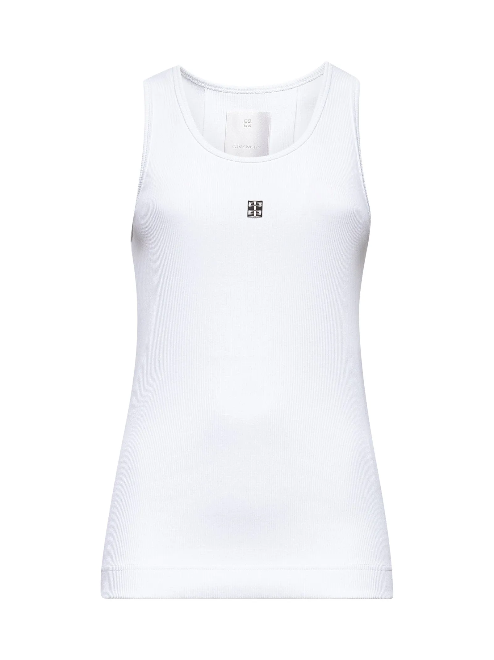 White Ribbed Cotton 4G Detail Tank Top sold by Lord & Taylor
