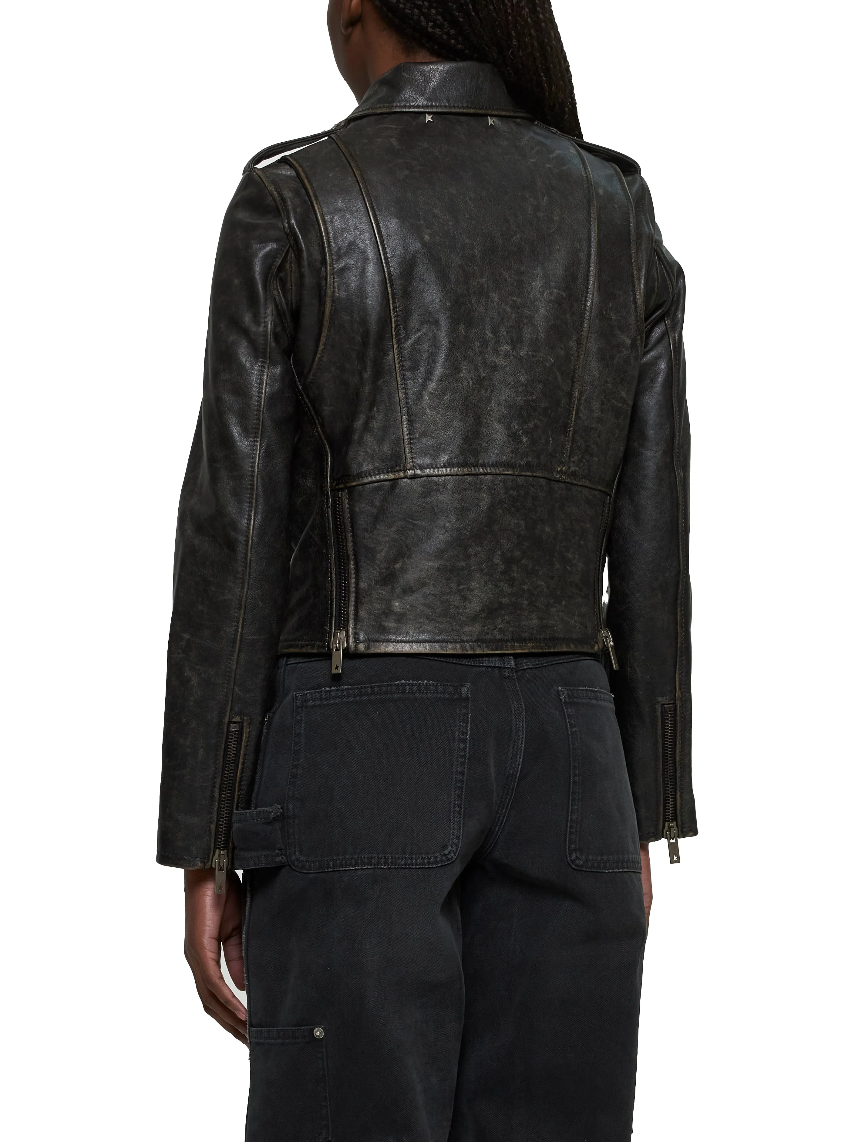 Black Leather Biker Jacket sold by Lord & Taylor product image thumbnail 4
