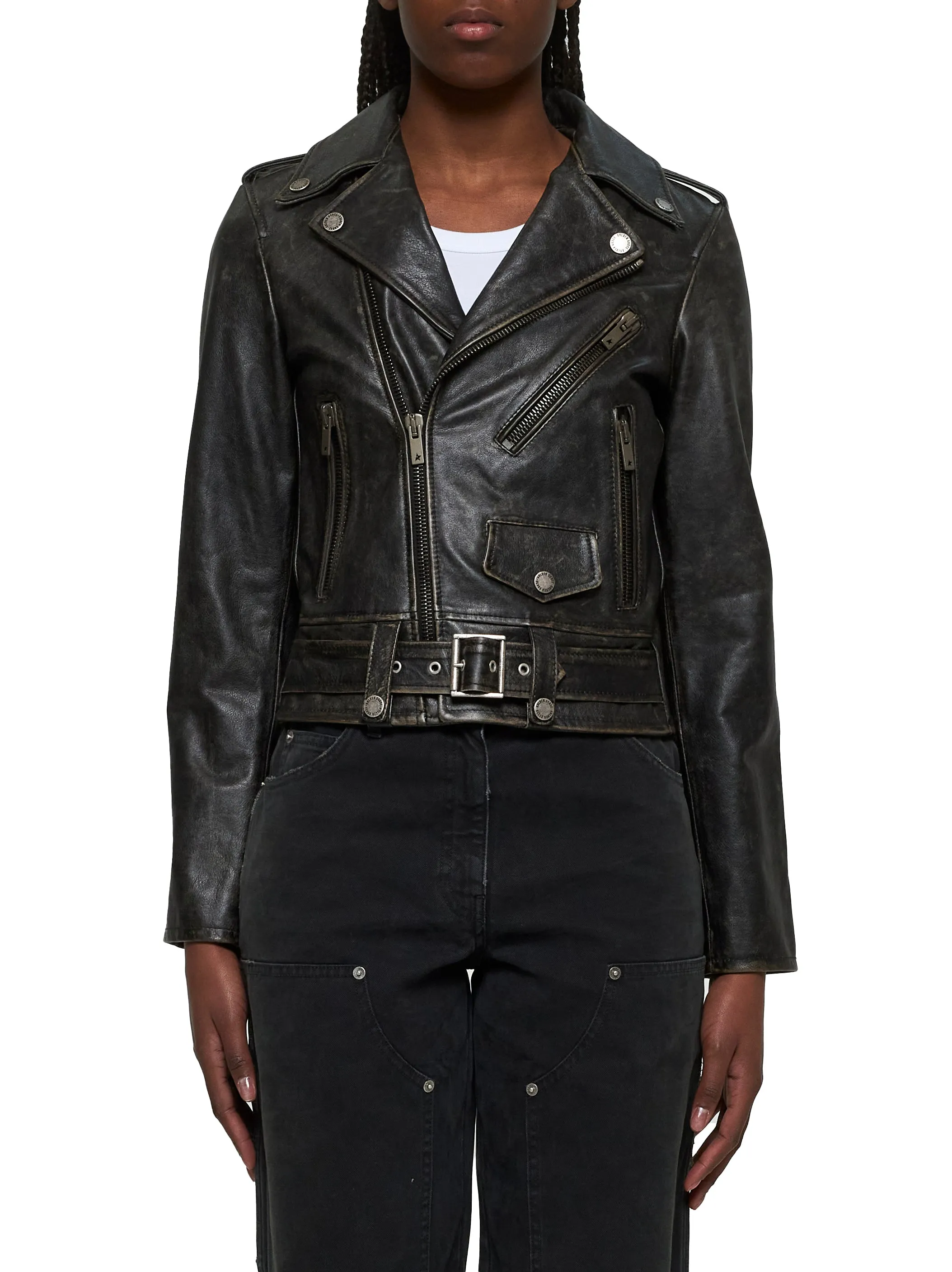 Black Leather Biker Jacket sold by Lord & Taylor product image thumbnail 3