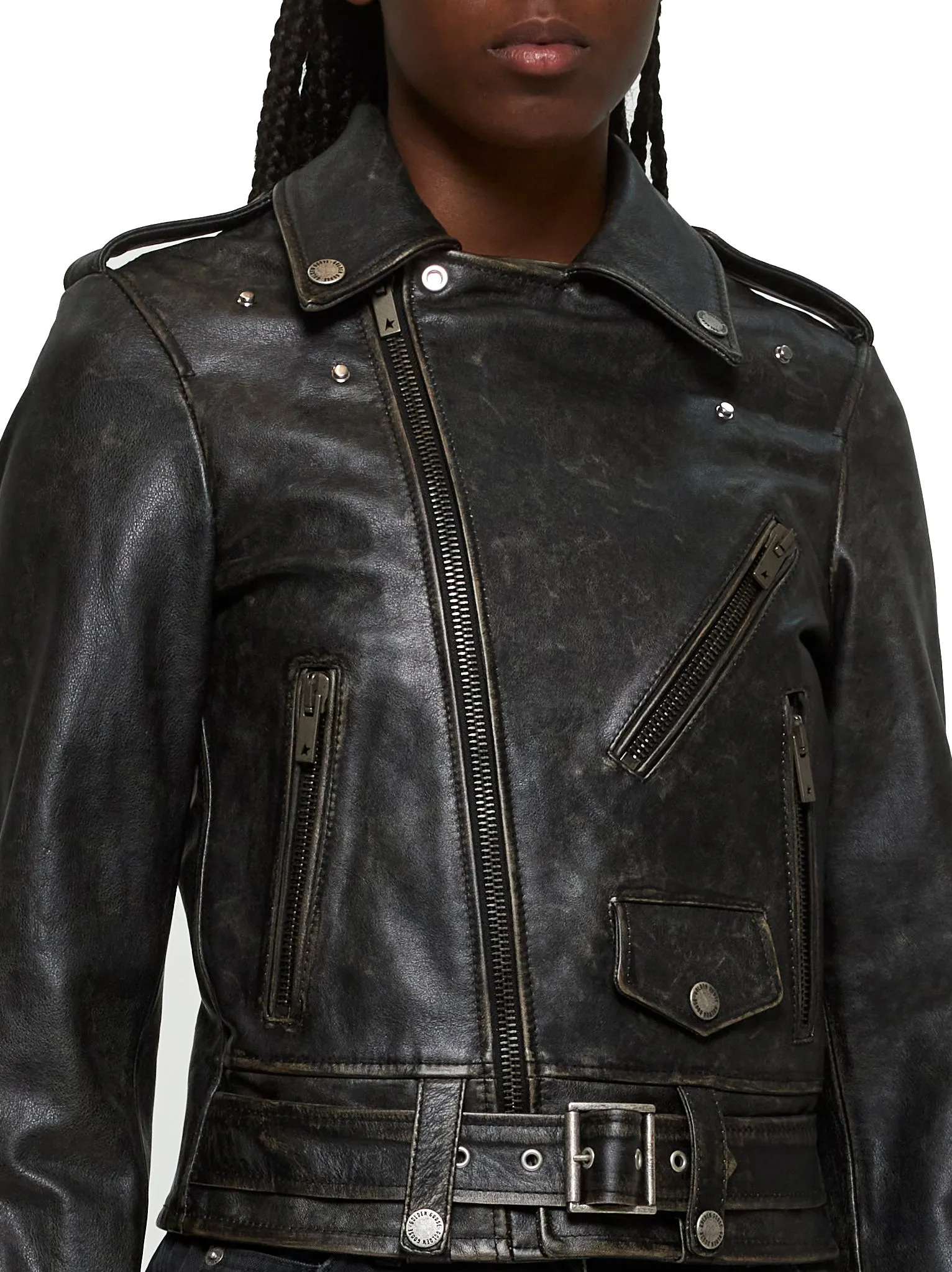 Black Leather Biker Jacket sold by Lord & Taylor product image thumbnail 5