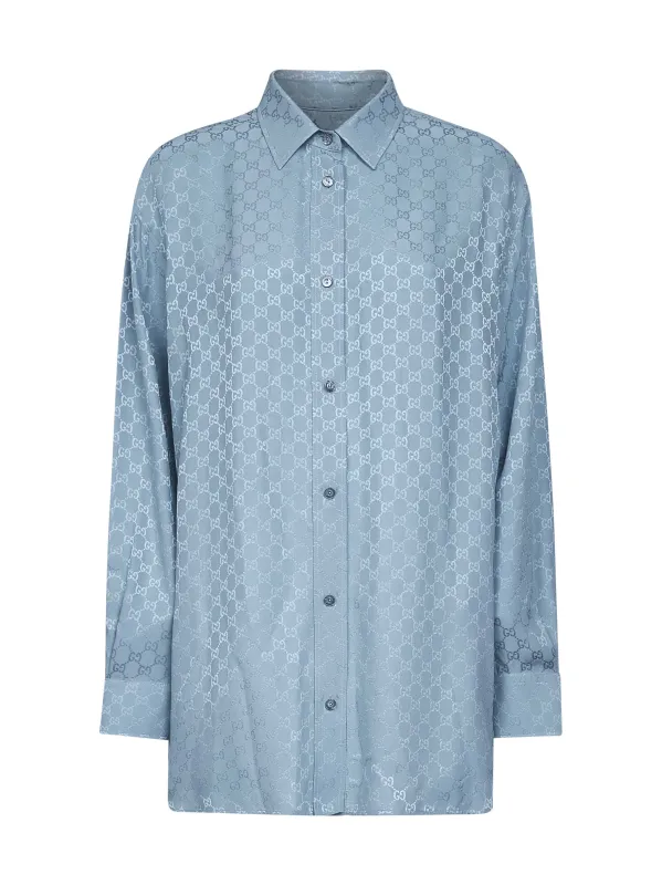 Light Blue GG Jacquard Silk Oversized Shirt sold by Lord & Taylor