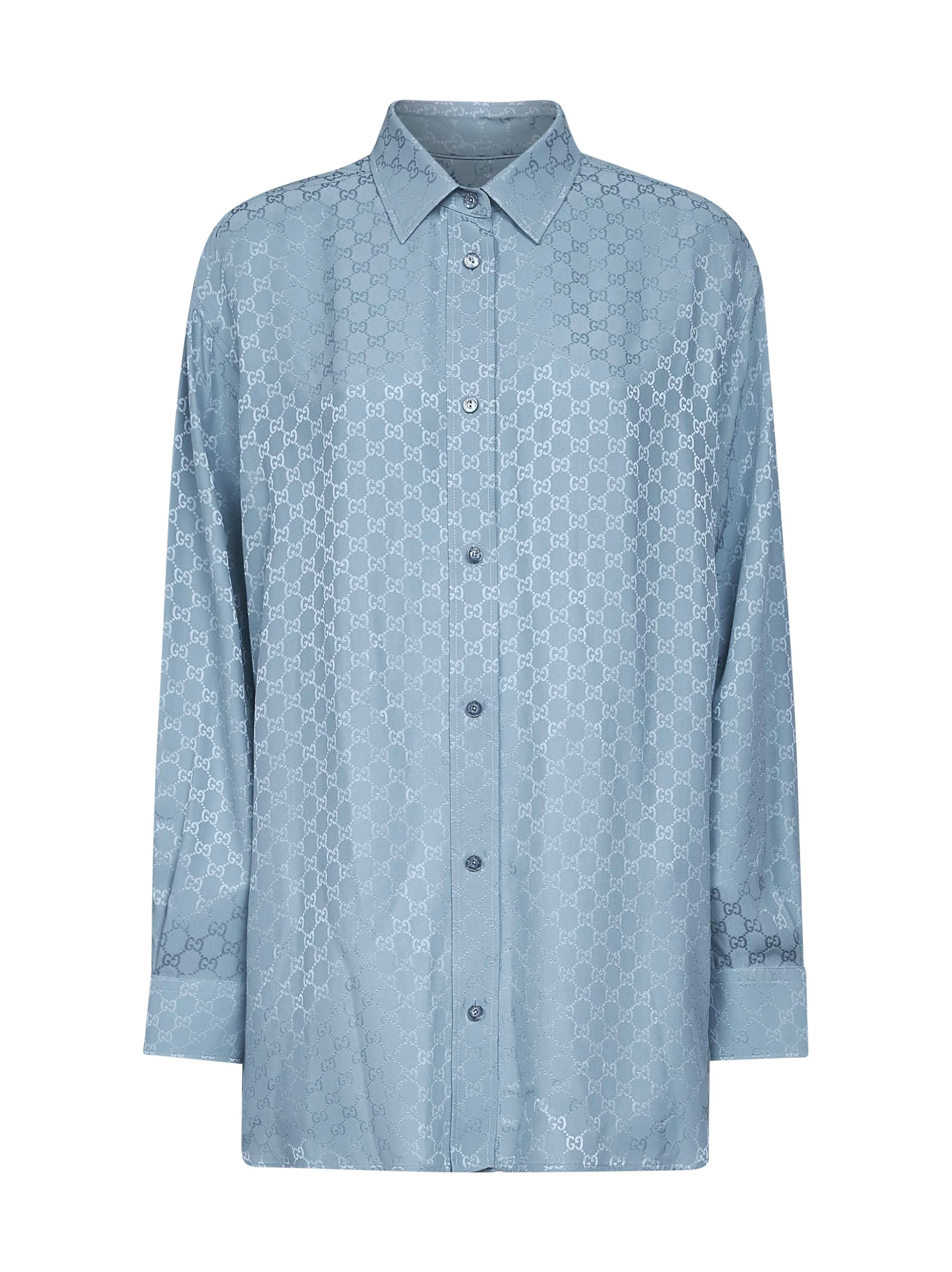 Light Blue GG Jacquard Silk Oversized Shirt sold by Lord & Taylor