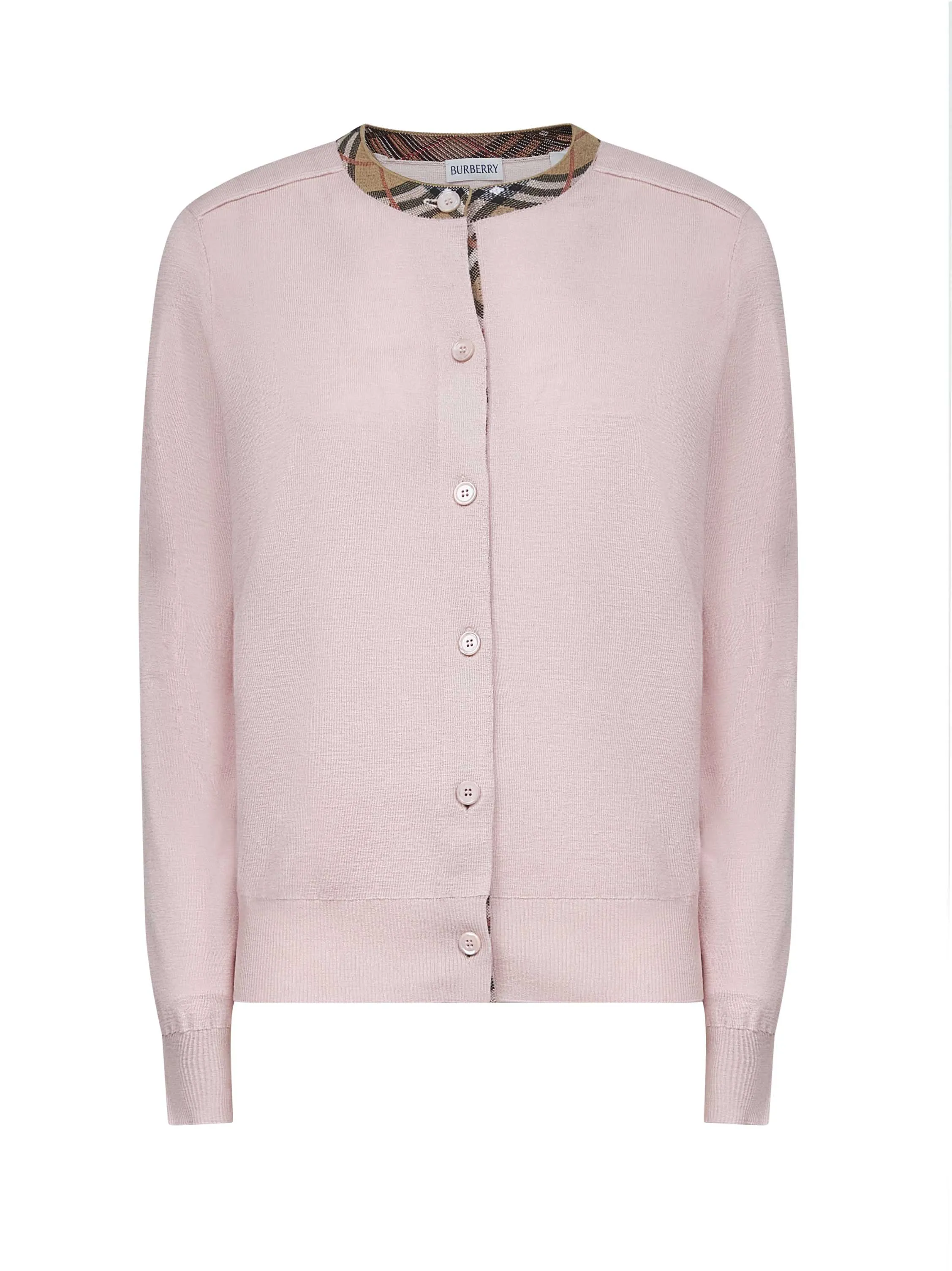 Pink wool Check trim cardigan sold by Lord & Taylor