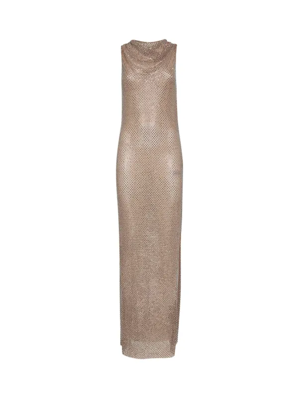 Silver Rhinestone Fishnet Maxi Dress sold by Lord & Taylor