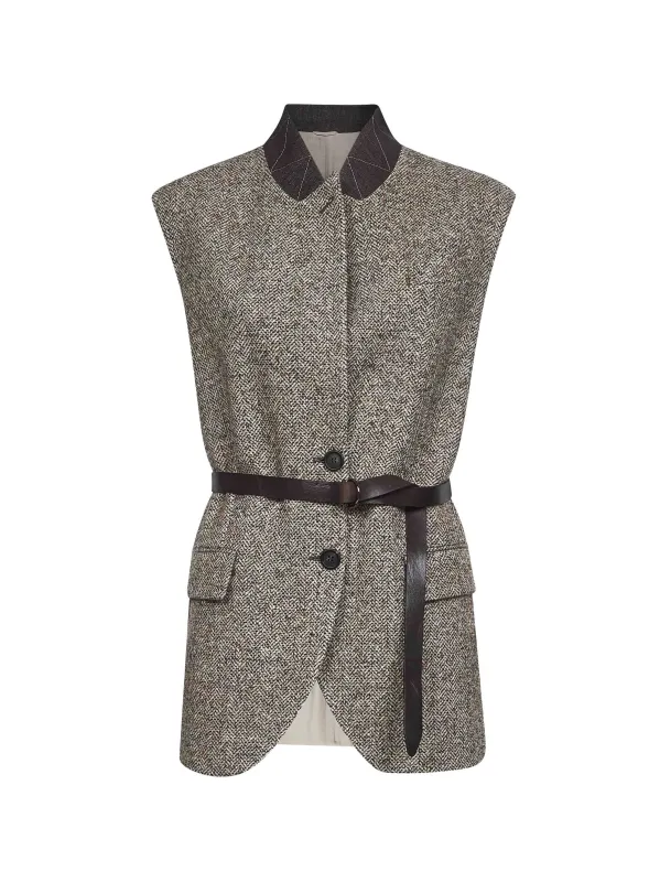 Beige Wool and Silk Chevron Waistcoat sold by Lord & Taylor