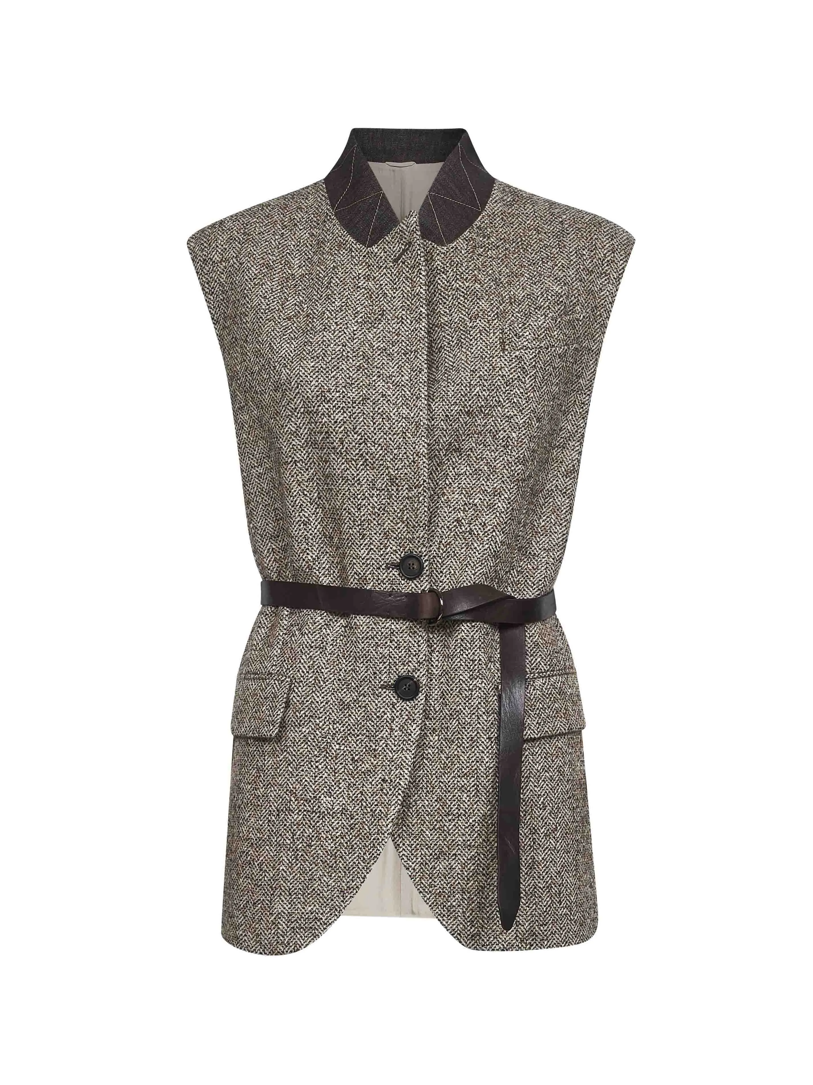 Beige Wool and Silk Chevron Waistcoat sold by Lord & Taylor