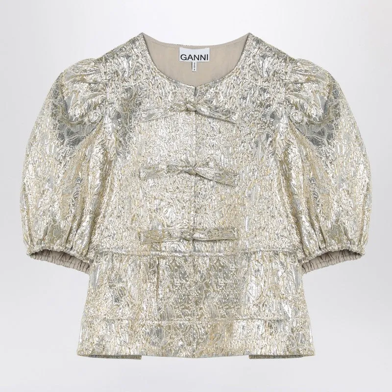 GANNI Gold/silver blouse with bows made by Ganni