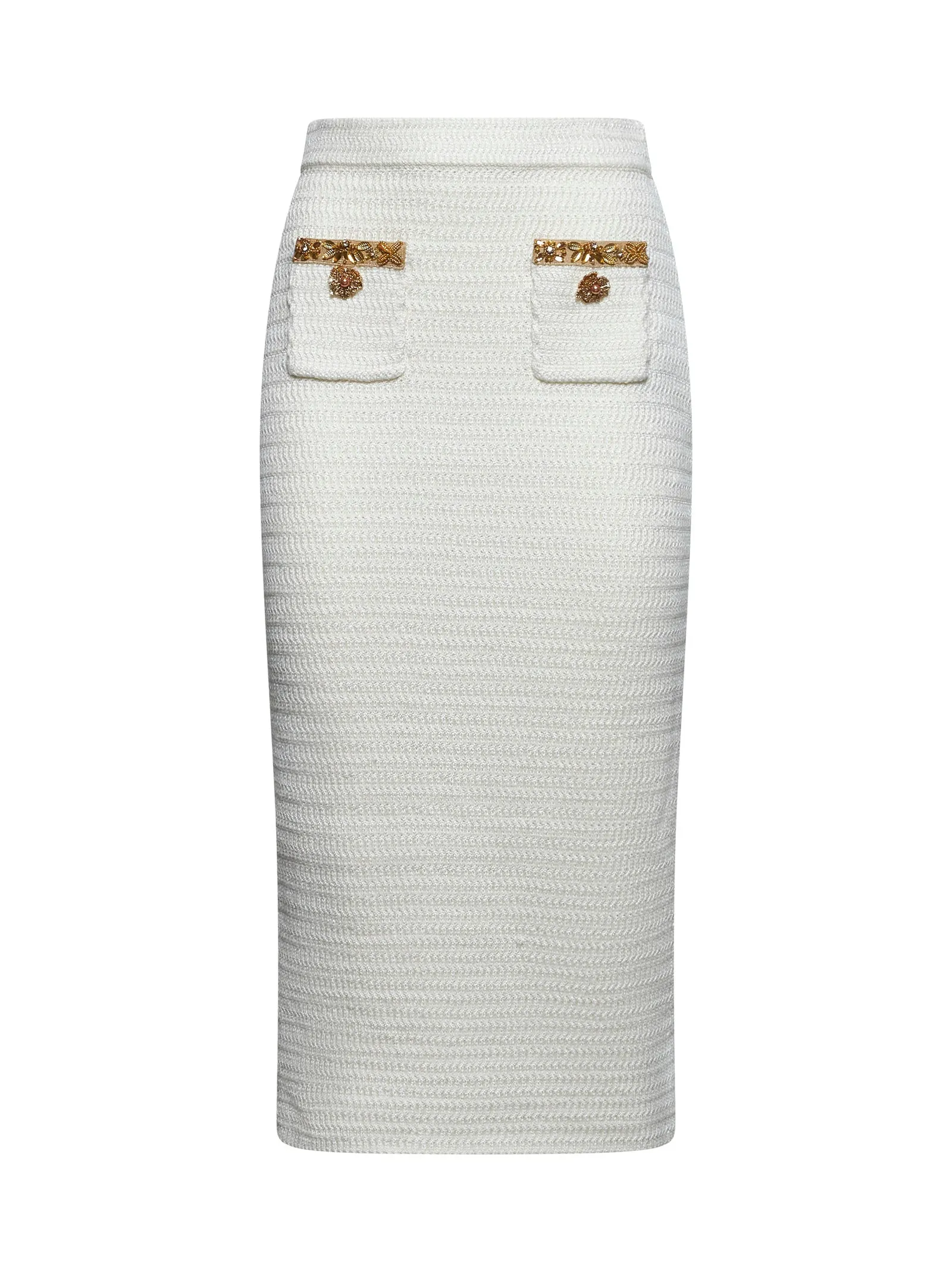 Cream Knit Lurex Trim Midi Skirt sold by Lord & Taylor