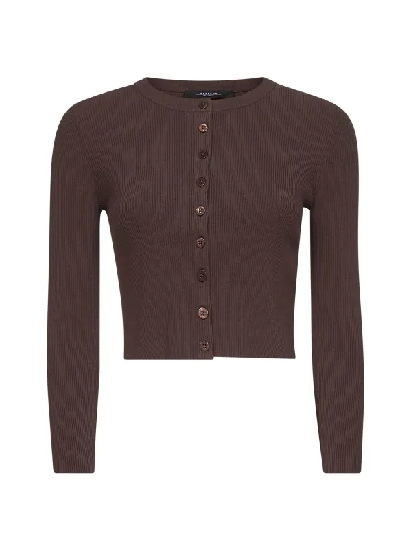 Brown Crêpe Viscose Cropped Cardigan made by MaxMara