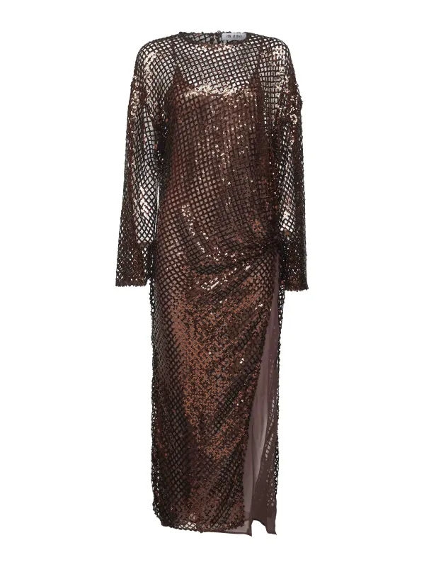Brown Sequin Net Knit Midi Dress sold by Lord & Taylor