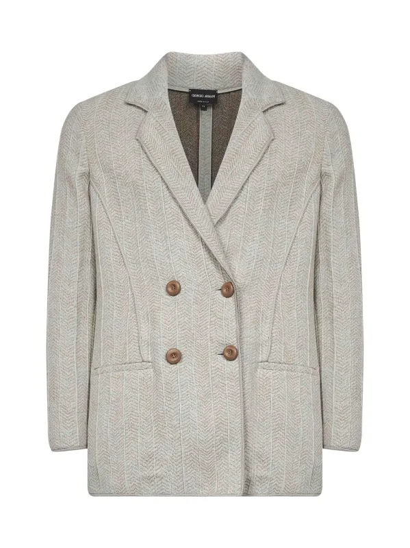 Beige Jacquard Jersey Double-Breasted Jacket sold by Lord & Taylor