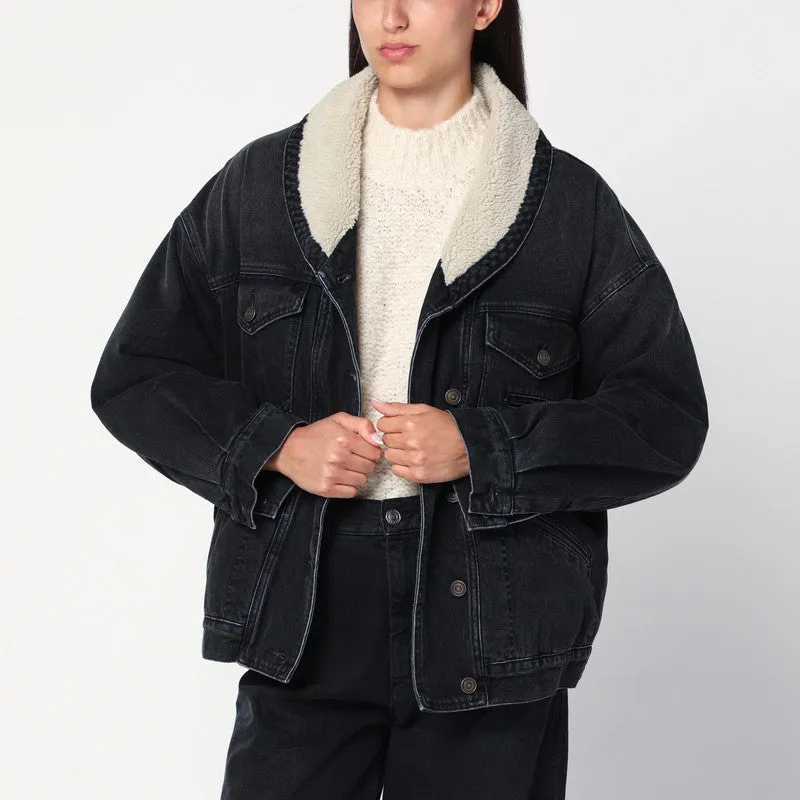 ISABEL MARANT Black Pimia jacket in denim and faux fur sold by Lord & Taylor