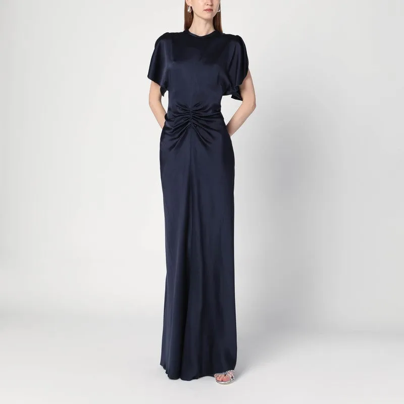 Victoria Beckham Navy blue long dress with gathered waist sold by Lord & Taylor