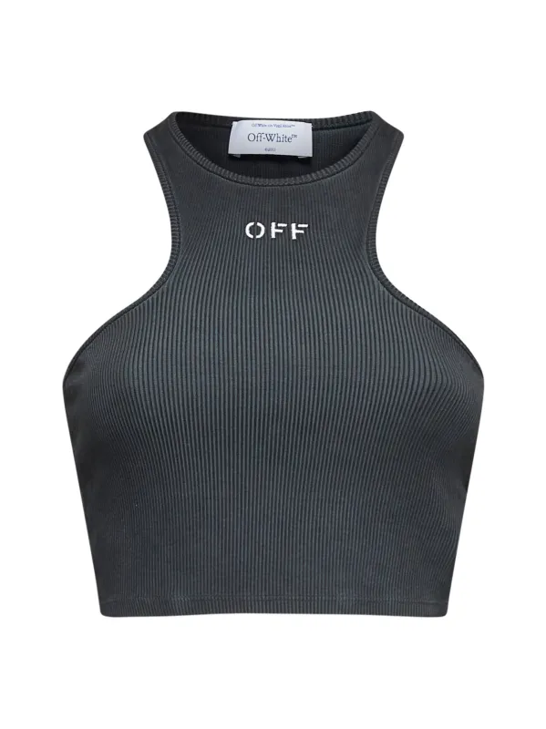 Grey Off Logo Ribbed Crop Top sold by Lord & Taylor