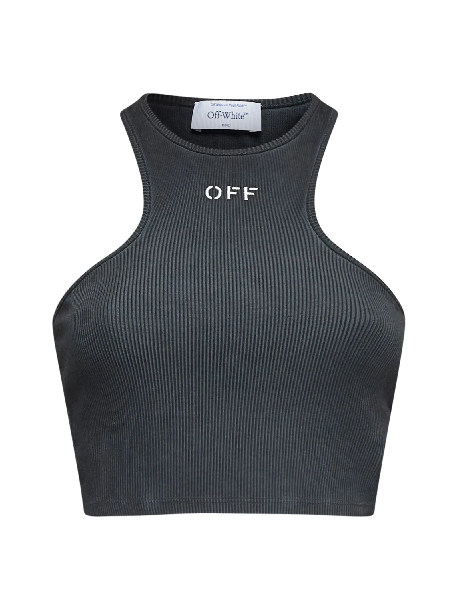 Grey Off Logo Ribbed Crop Top sold by Lord & Taylor