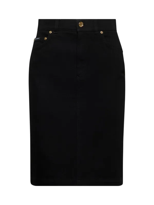 Black Stretch Denim Midi Skirt sold by Lord & Taylor