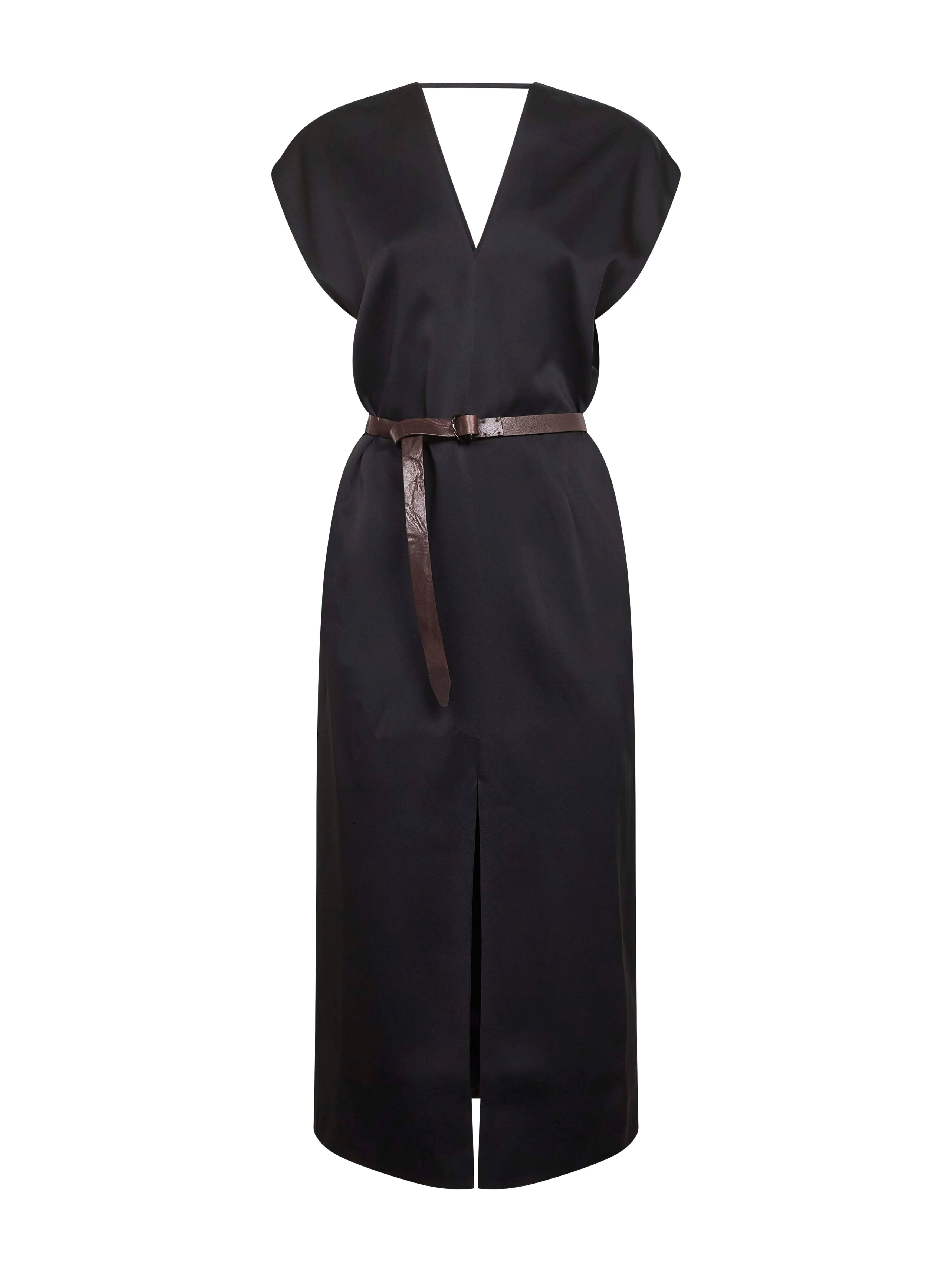 Black Cady Satin Belted Midi Dress sold by Lord & Taylor